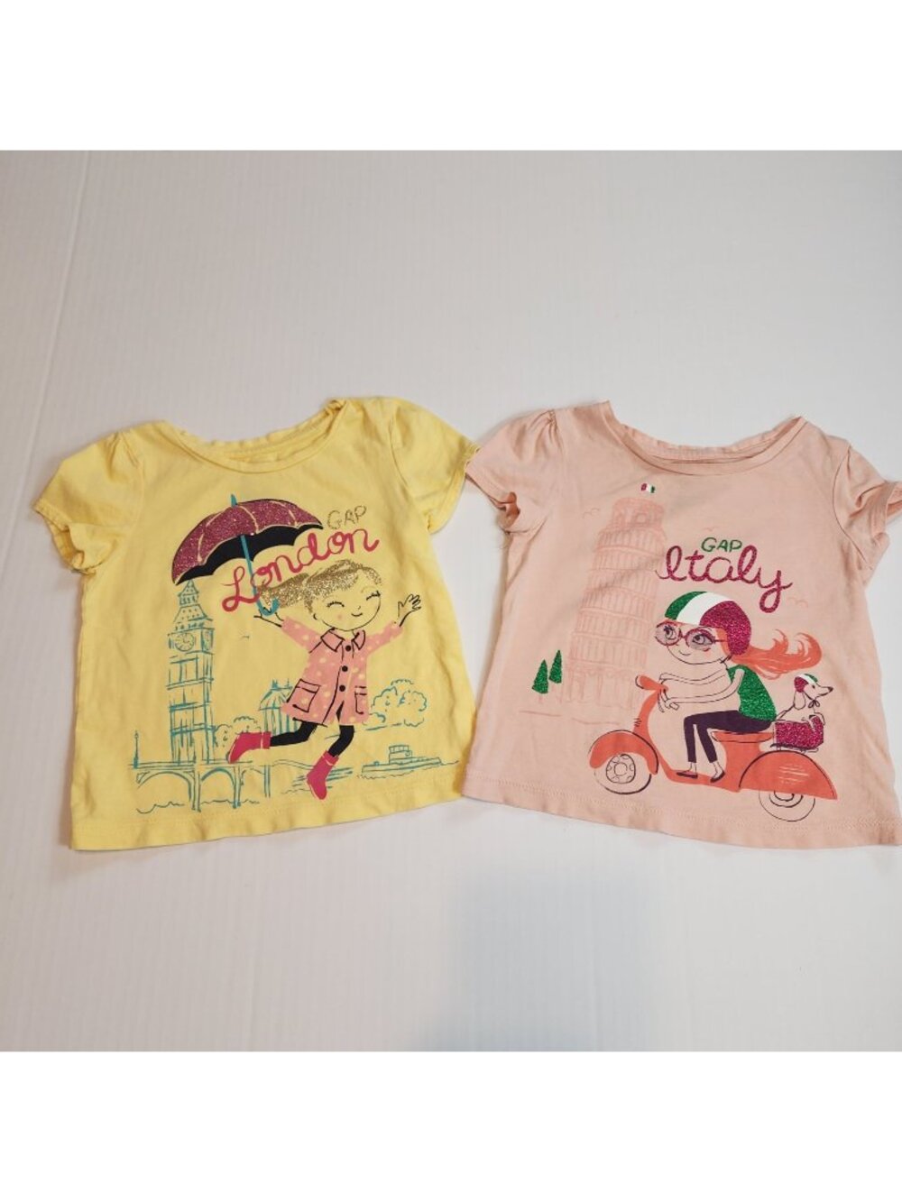 Baby Gap t-shirt bundle 2 toddler girl 18-24 London Italy destinations travel